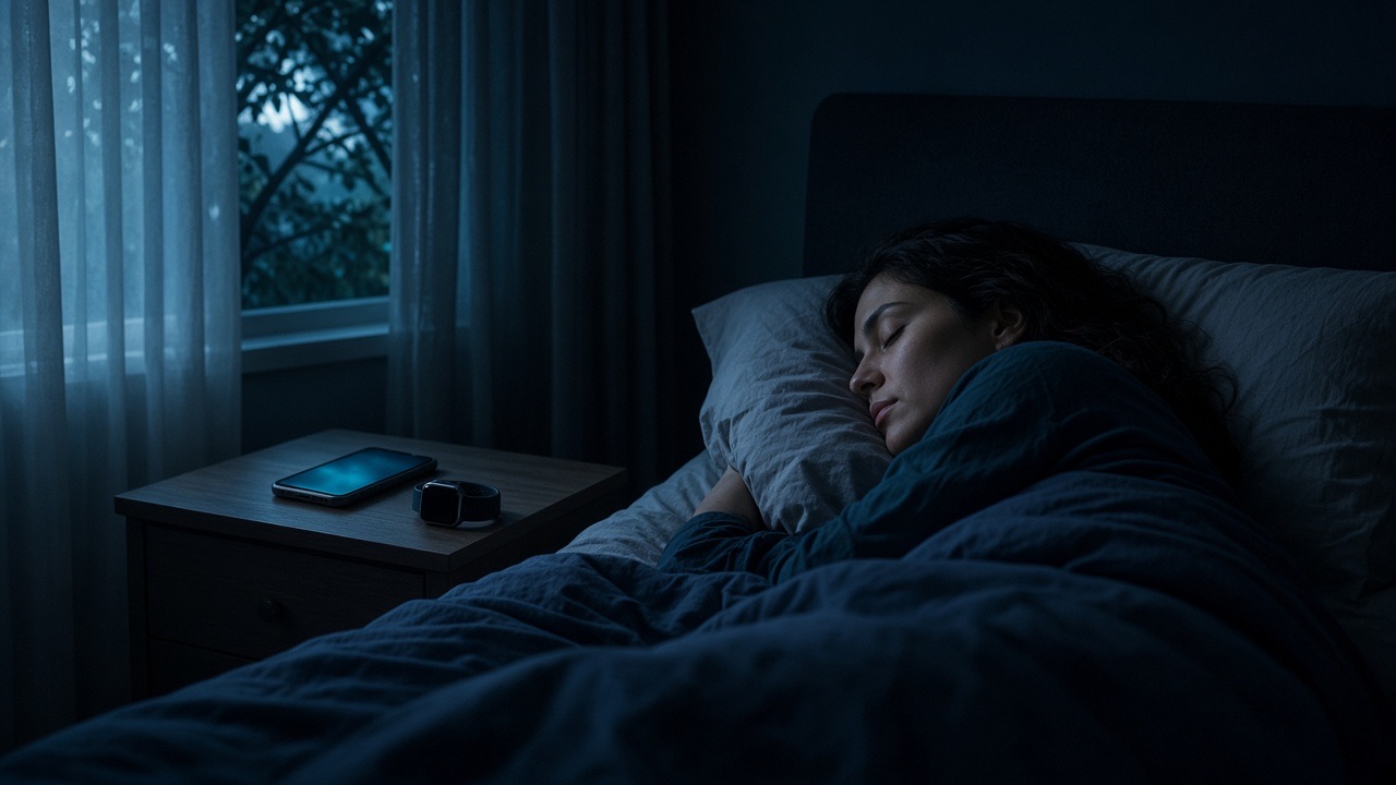 A quiet night bedroom with a phone on the nightstand