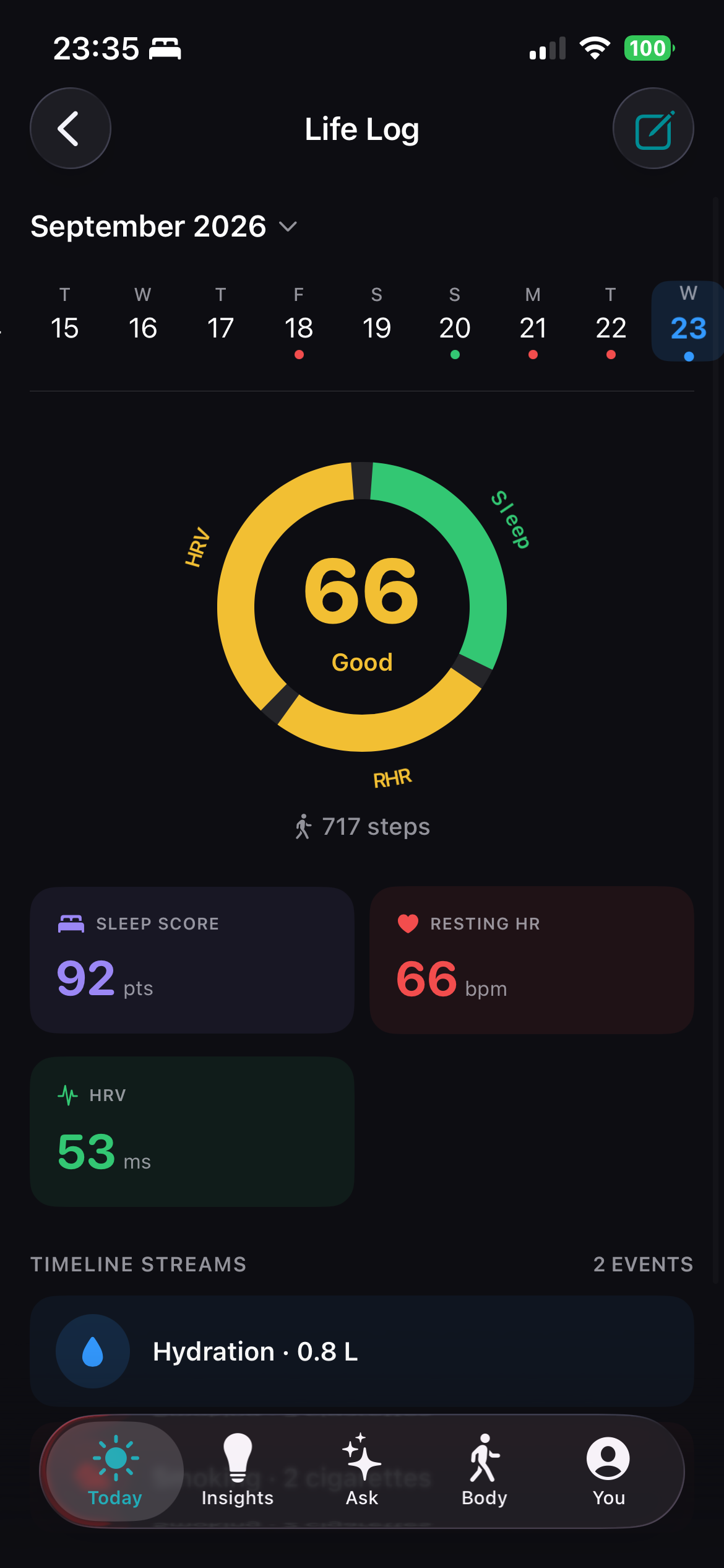 Life journal and health calendar in Vityss