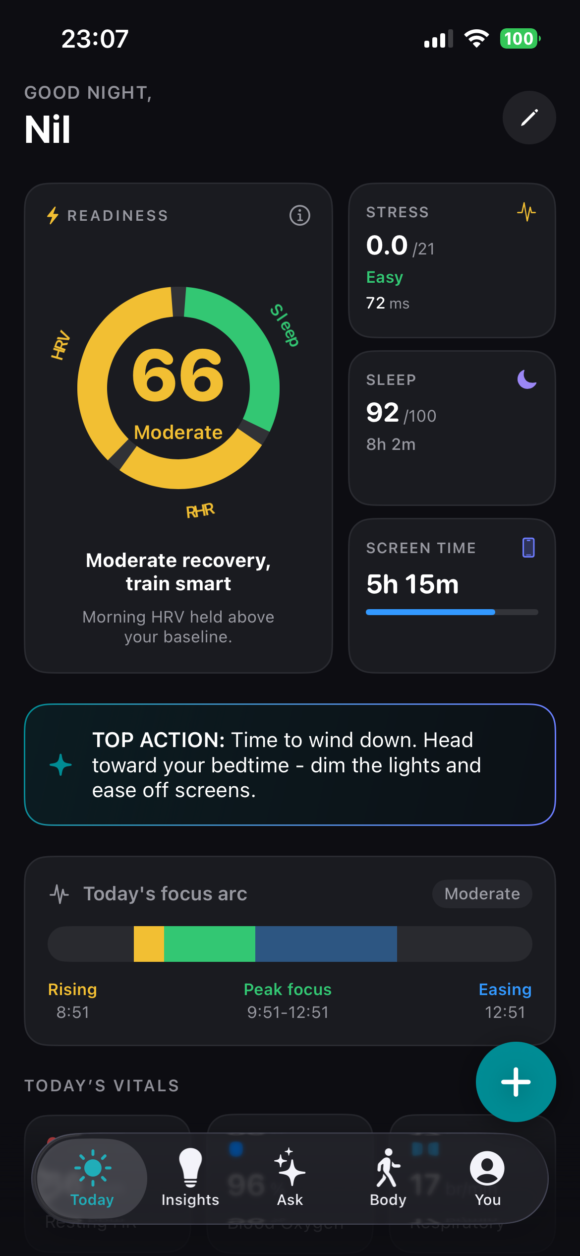 Free sleep tracking and daily readiness in Vityss